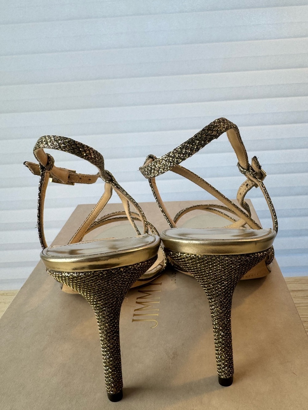 Jimmy Choo Metallic Gold Strappy Stiletto Sandals - Picture 4 of 7